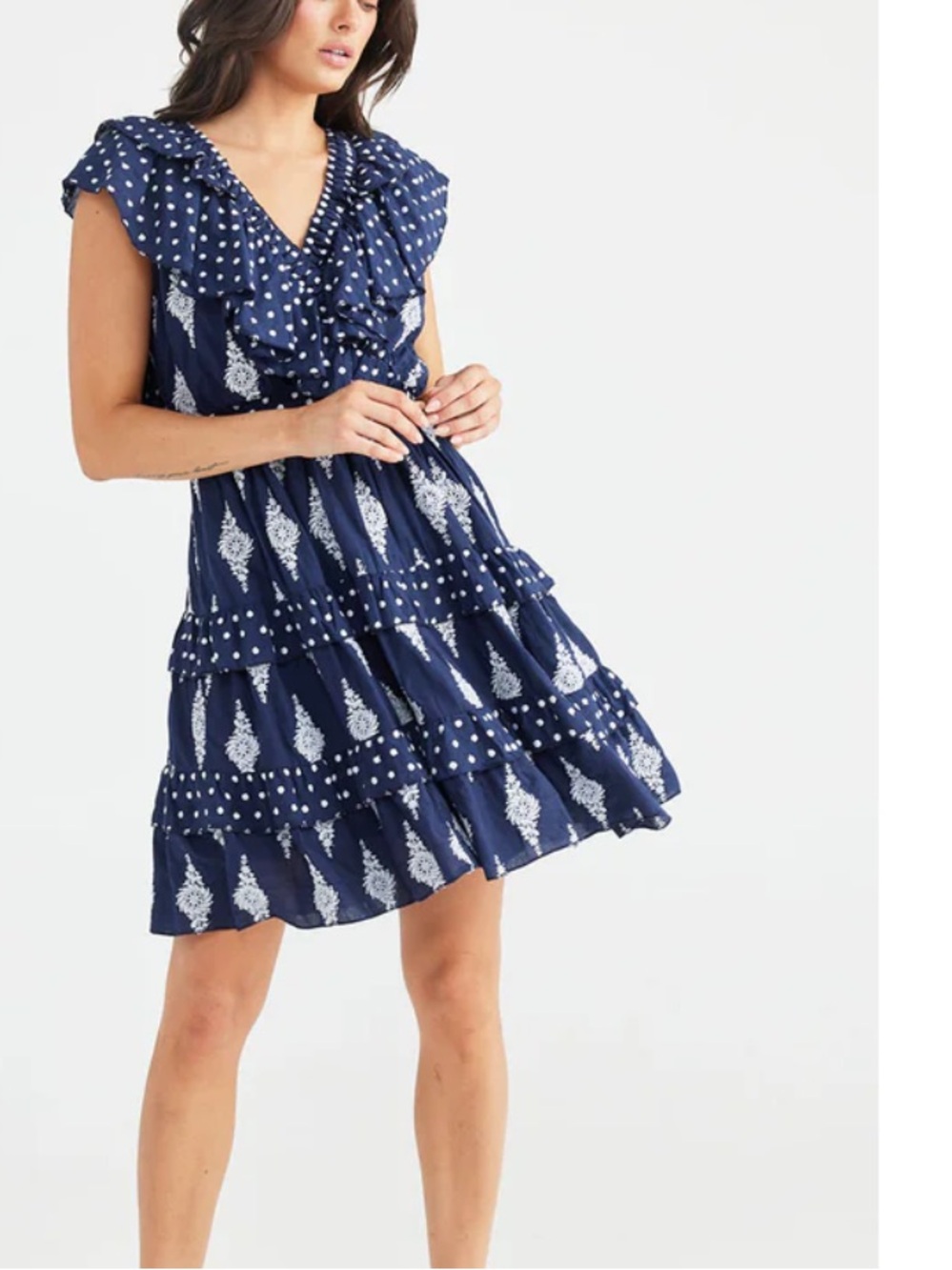 NWT ANTHRO TALISMAN Kiki dress in Navy with white embroidery size large